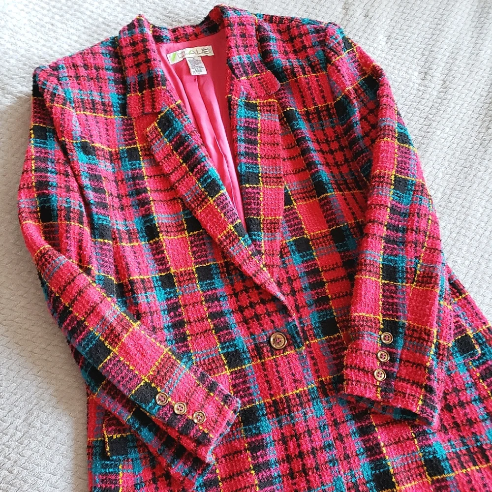 Vintage CHAUS Long Magenta Tweed Blazer - Picture 10 of 16